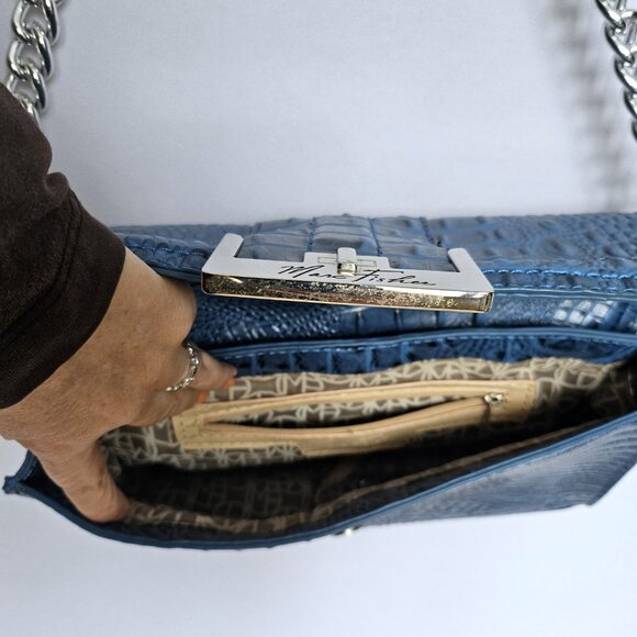 MARC FISHER Blue Faux Alligator / Croc Print Clutch or Shoulder Handbag Purse - Picture 7 of 9